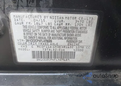 2015 Nissan Versa Note Sv z USA, uszkodzony, nr VIN 3N1CE2CP4FL429689